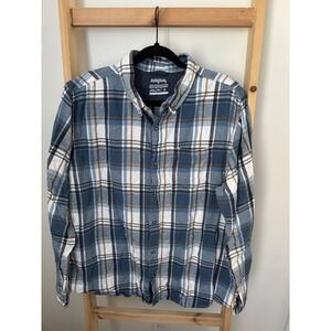 One Day Away Men's Plaid Flannel Cotton Button-Up Long Sleeve Shirt Blue XXL